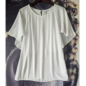 Katherine Barclay‎ White Flutter Sleeve Blouse Women's Size M/M Elegant Top